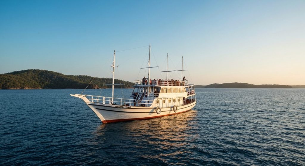 komodo diving phinisi liveaboard — Photorealistic editorial travel photograph relevant to: The exact-match planning and