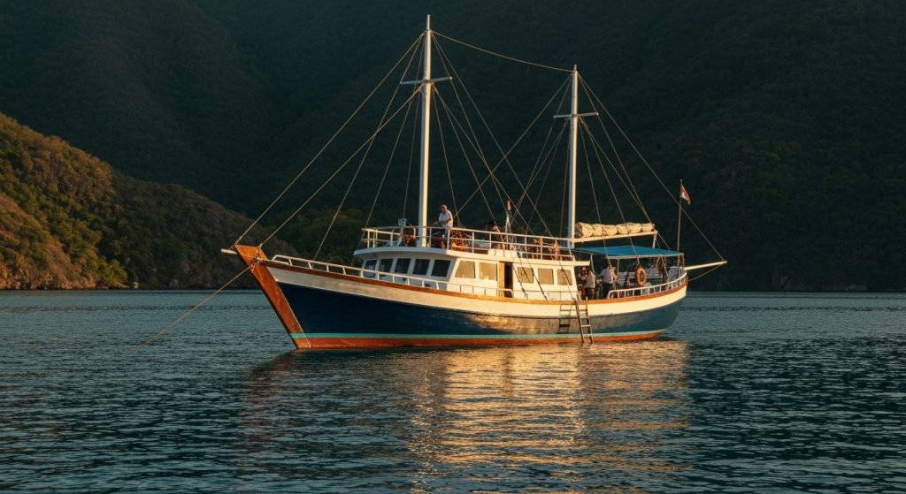 group phinisi charter komodo — Photorealistic editorial travel photograph relevant to: The exact-match planning and dire
