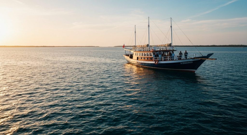 group phinisi charter komodo how to organize — Photorealistic editorial travel photograph relevant to: The exact-match p