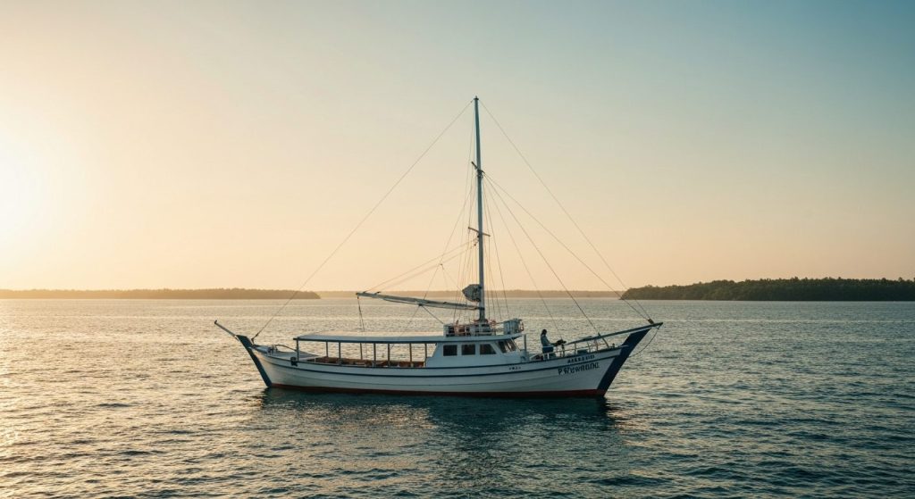 komodo phinisi rental — Photorealistic editorial travel photograph relevant to: The exact-match planning and direct-book