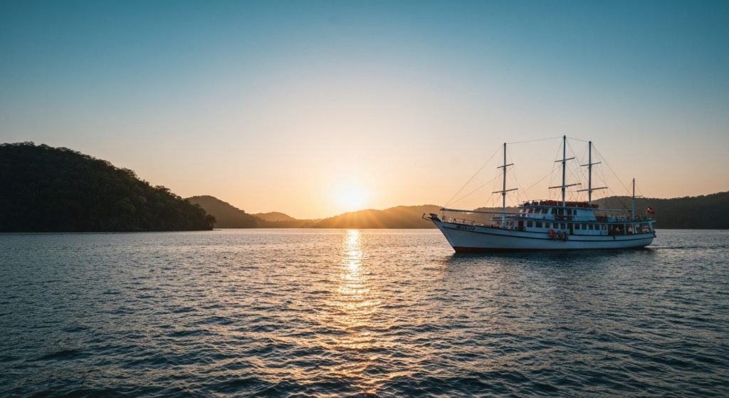 komodo phinisi rental cost — Photorealistic editorial travel photograph relevant to: The exact-match planning and direct