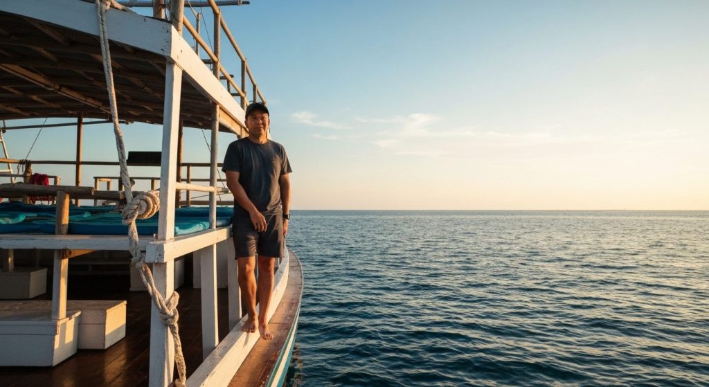seasickness phinisi charter tips prevention — Photorealistic editorial travel photograph relevant to: The exact-match pl