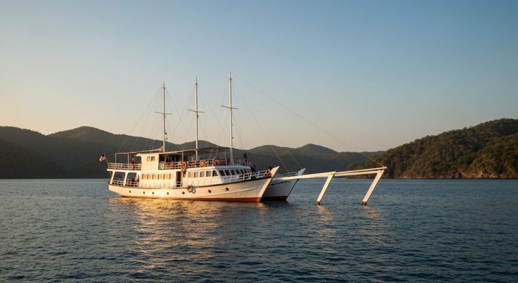 phinisi vs yacht komodo which better — Photorealistic editorial travel photograph relevant to: The exact-match planning